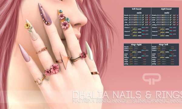 Dhalia. Sandals is L$199. Nails & Rings is L$199. Demo available.  ★