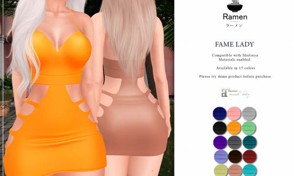 Ramen - Fame Lady Dress. Individual L$250 | Fatpack L$3,001. Demo available ★
