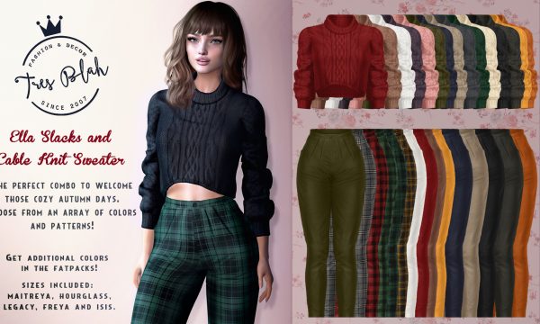 Tres Blah - Ella Slacks |  Cable Knit Sweaters. Individual L$230 | Fatpack L$1,300 Demo Available.