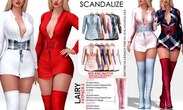 Scandalize - Lairy Set. Individual L$288 each | Fatpack Heels L$788 Fatpack Shirt L$1888 Big Fatpack L$2100. Demo Available.