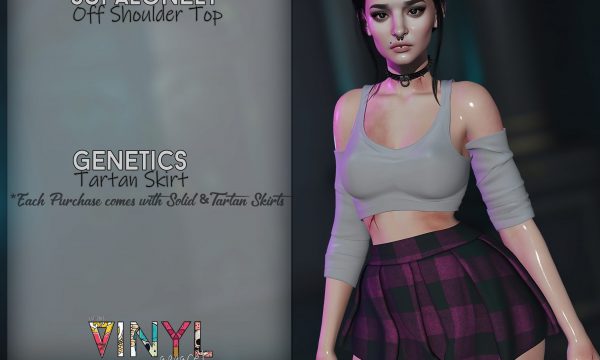 vinyl - Genetics Tartan Skirt & SupaLonley Off Shoulder Top. Individual L$180 each | Fatpacks L$1,000. Demo Available ★.