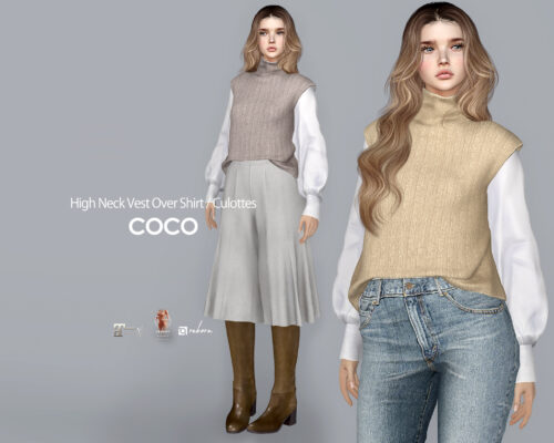 COCO - High Neck Vest Over Shirt & Culottes.