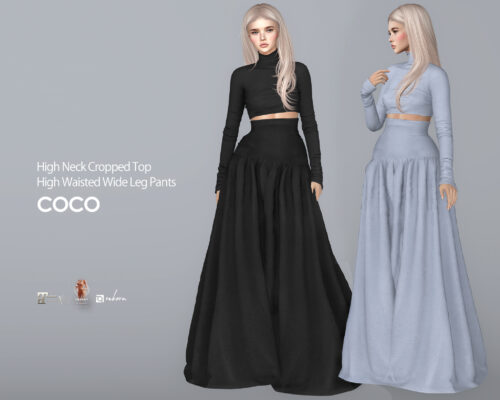 COCO - High Neck Cropped Top & High Waisted Wide Leg Pants.