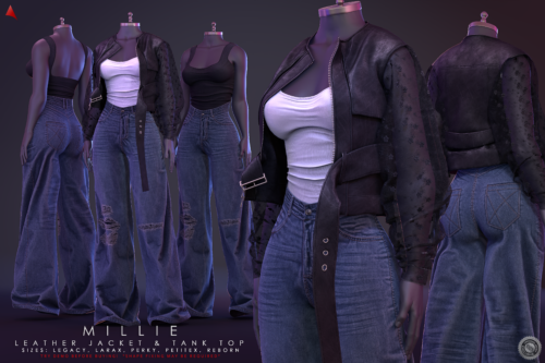 //Ascend// - Millie Leather Jacket & Tank Top & Piper Baggy Jeans.