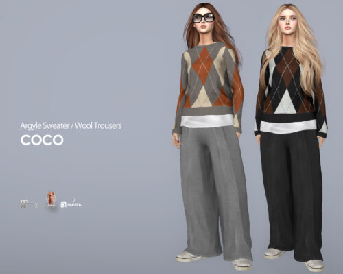 COCO - Argyle Sweater & Wool Trousers.